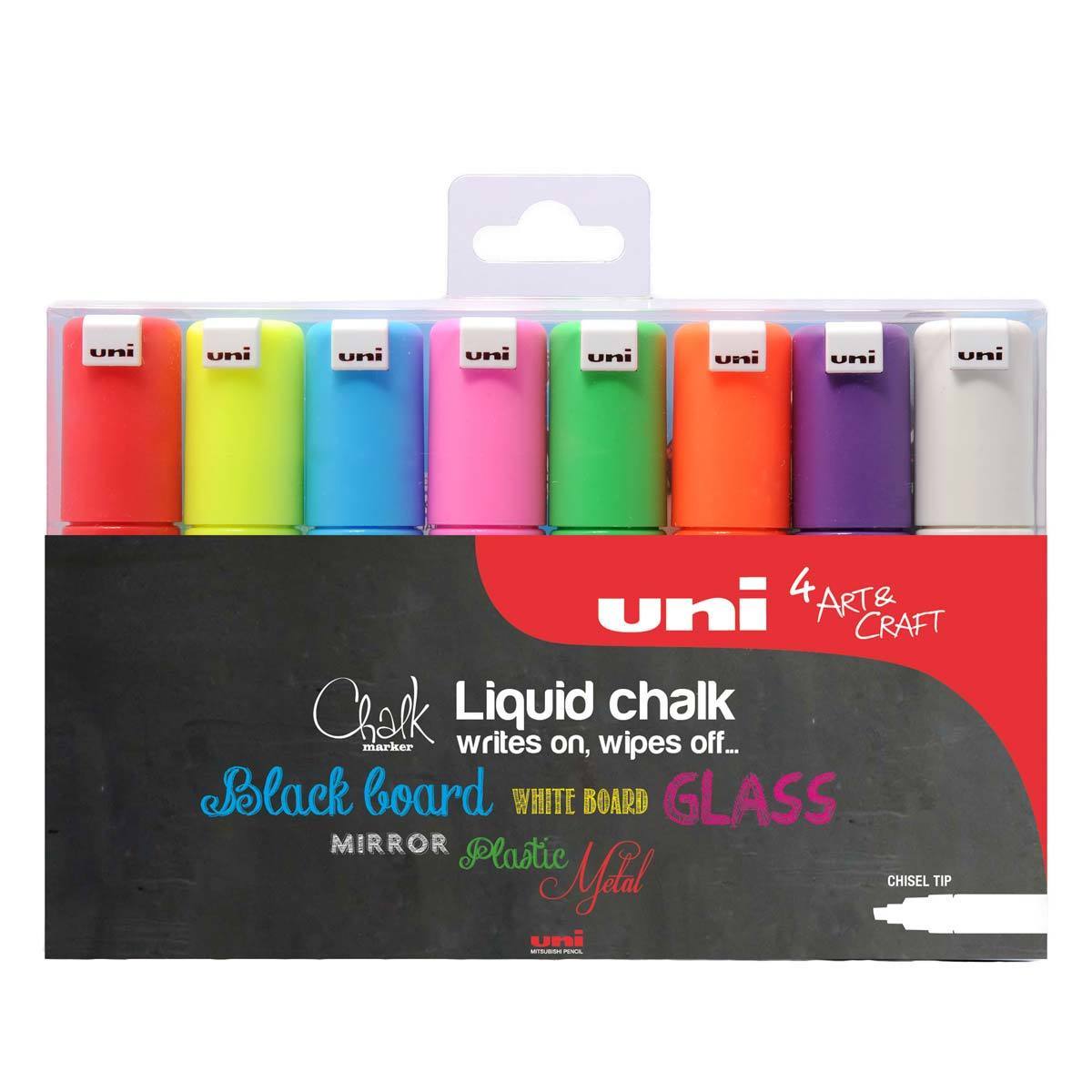 Uni Chalk Chisel Tip Markers Pack of 8 Costco UK