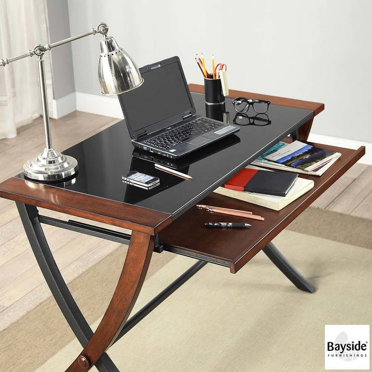 Bayside Furnishings Desk With Tempered Glass Top Keyboard Tray Bayside Furnishings Desk With Tempered Glass Top Keyboard Tray