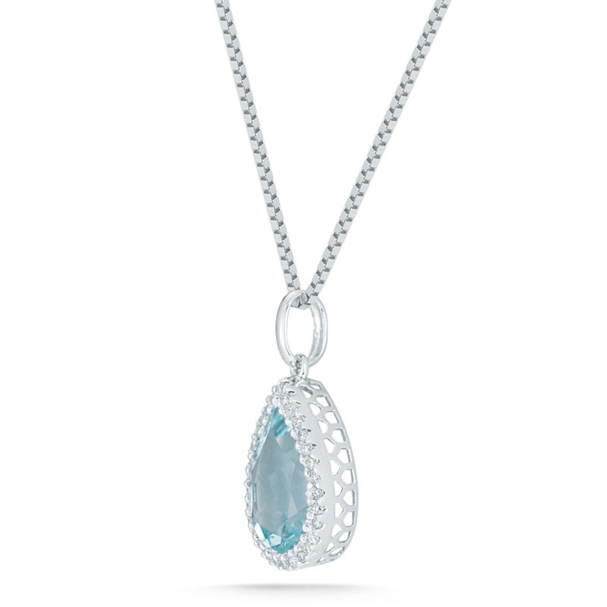 2.00ctw Aquamarine and 0.09ctw Diamond, 18ct White Gold Necklace