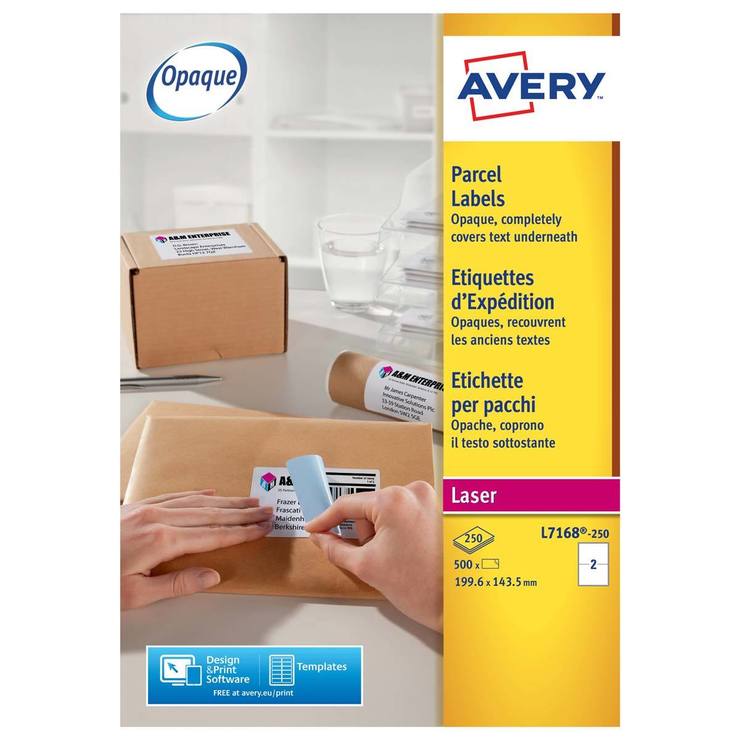 Avery Laser Parcel Labels 143.5 x 199.6mm, L7168250, Pack of 500