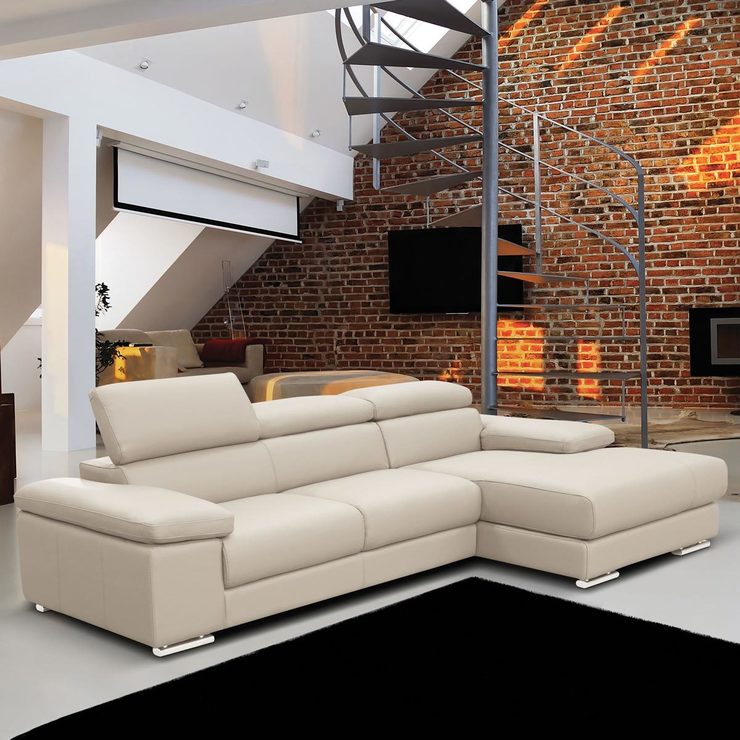 Nicoletti Lipari Cream Italian Leather Sofa Chaise Right Facing Nicoletti Lipari Cream Italian Leather Sofa Chaise Right Facing