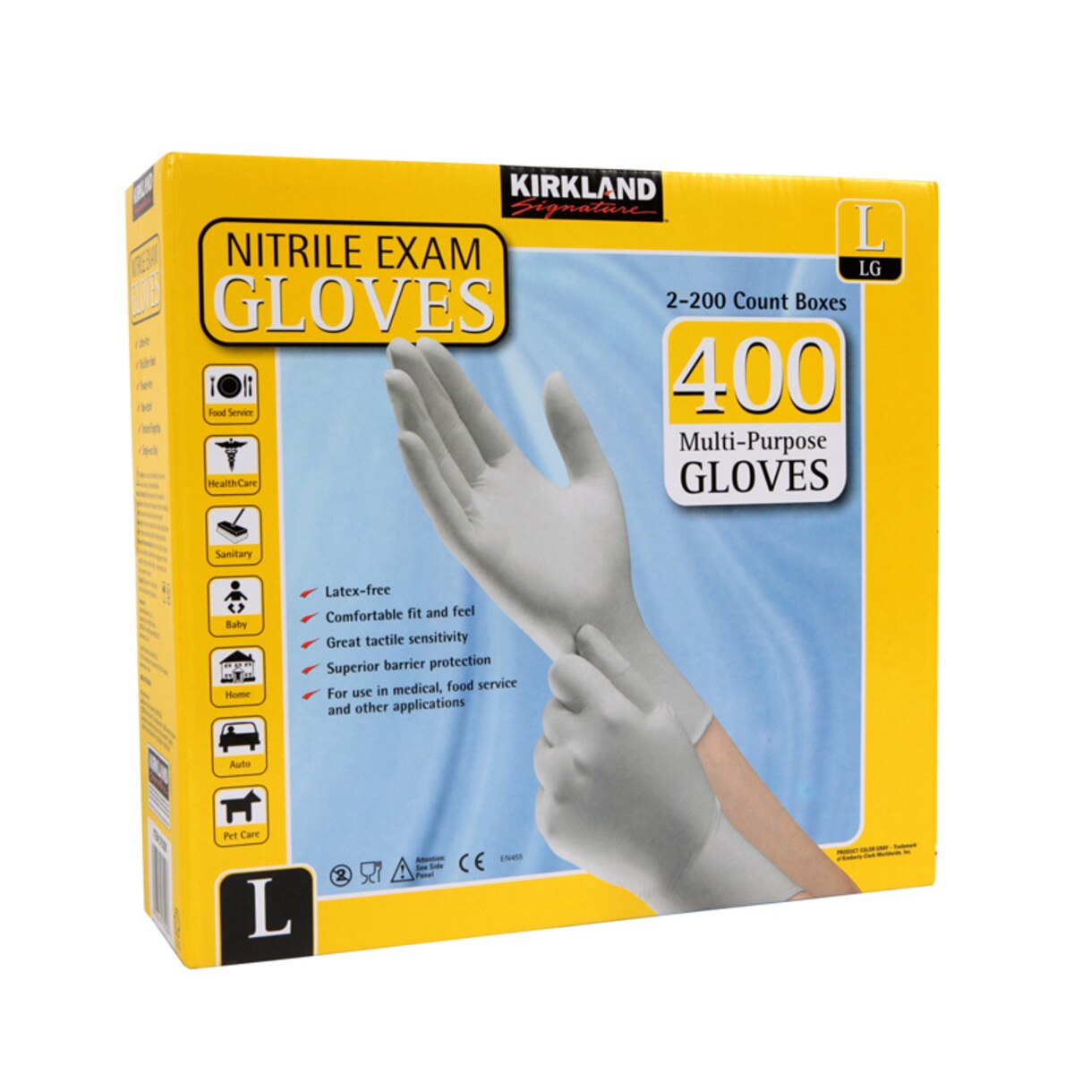 Kirkland Signature Large Nitrile Exam Gloves, Latex Free, 2 x 200