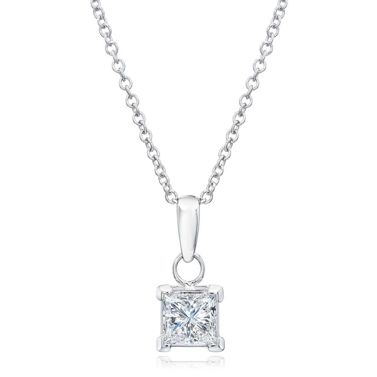0.50ct Princess Cut Diamond Solitaire Pendant, 18ct White Gold