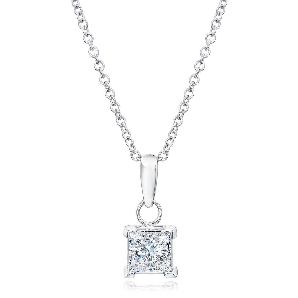 0.50ct Princess Cut Diamond Solitaire Pendant 18ct White