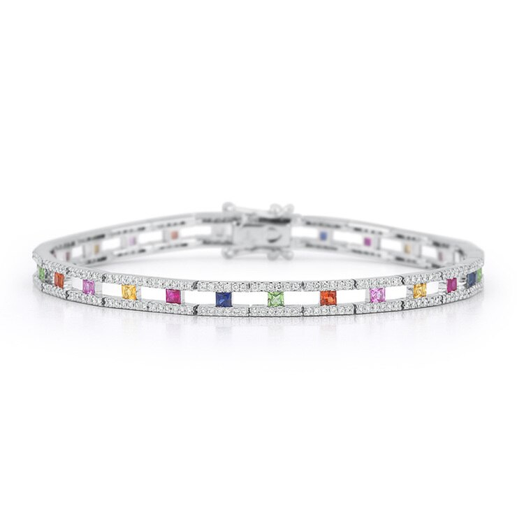 1.30ctw Multi Gemstone and 1.05ctw Diamond Bracelet, 18ct White Gold