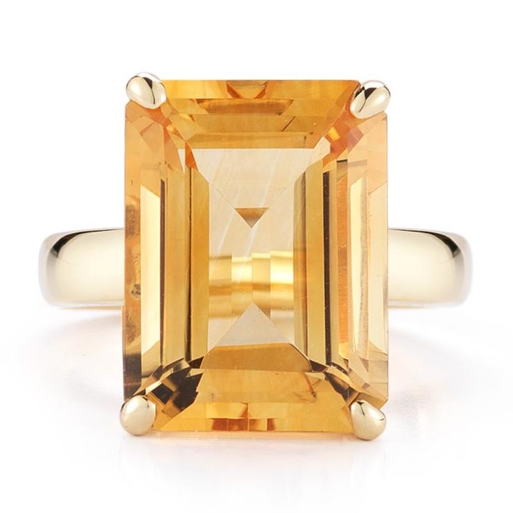 11.00ct Emerald Cut Citrine Ring, 18ct Yellow Gold Costco UK