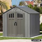 Lifetime 8ft x 7ft 5" (2.4 x 2.3m) Simulated Wood Look Storage Shed with 1 Ridge Skylight and 3 Window Panes per Door