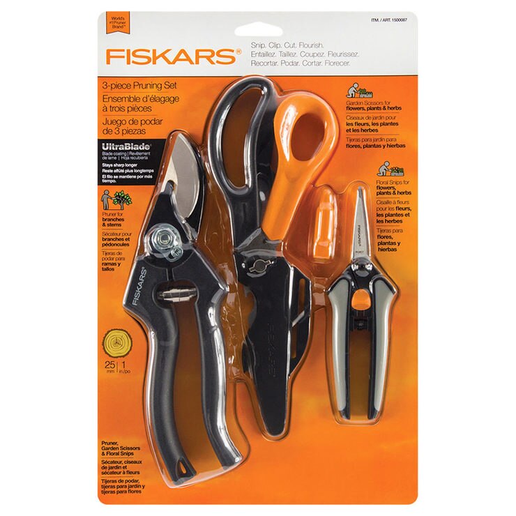 Fiskars 3 Piece Pruning Tool Set Pro Pruner + Garden Scissors