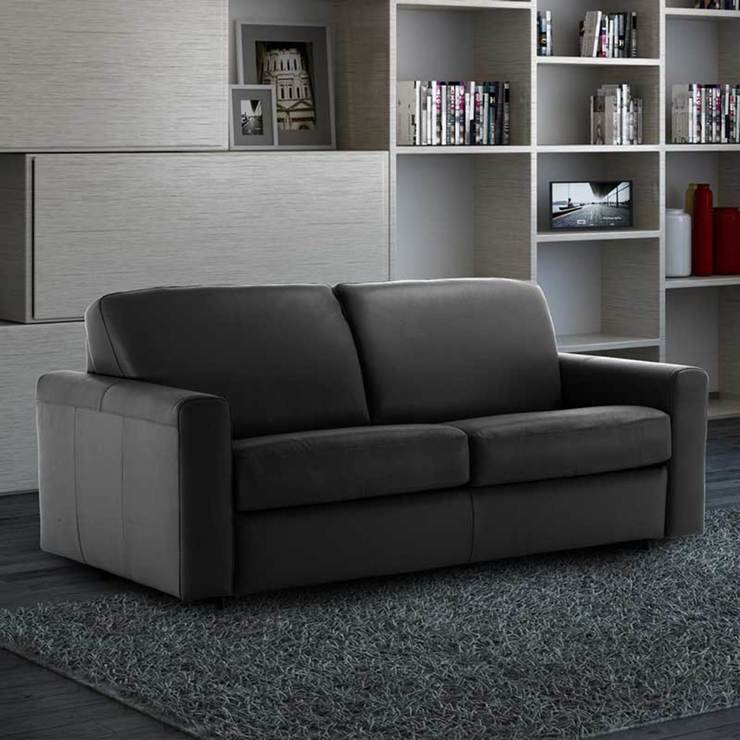 florence 3 seater italian leather sofa bed with foam mattress black