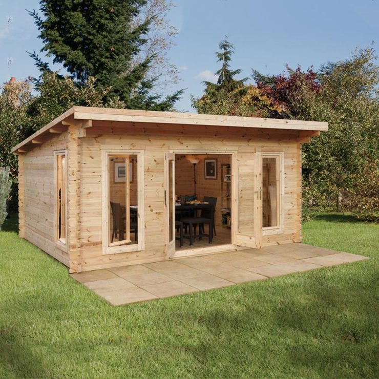 Installed Forest Garden Mendip 44mm Log Cabin 17ft x 13ft ...