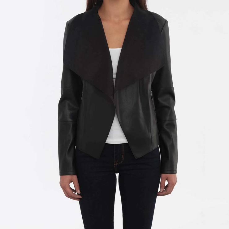 faux leather drape jacket
