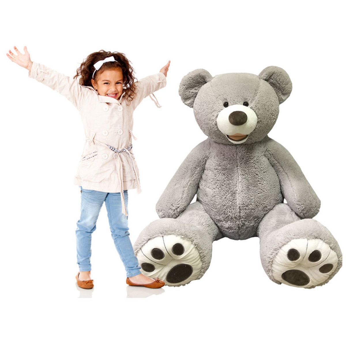 Hugfun 53" (134cm) Plush Sitting Bear - Grey (3+ Years)