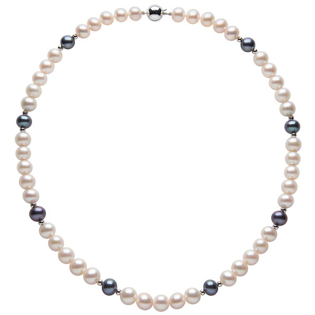 8-8.5mm Cultured Freshwater Black and White Pearl Necklace, 18ct White ...