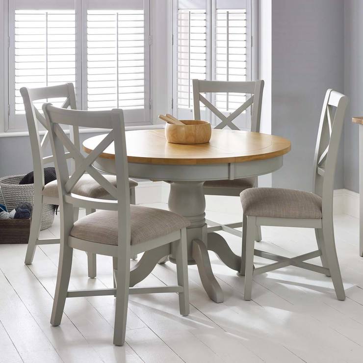 Bordeaux Painted Light  Grey  Round Extending Dining Table 