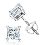 0.70ctw Princess Cut Diamond Stud Earrings, 18ct White Gold