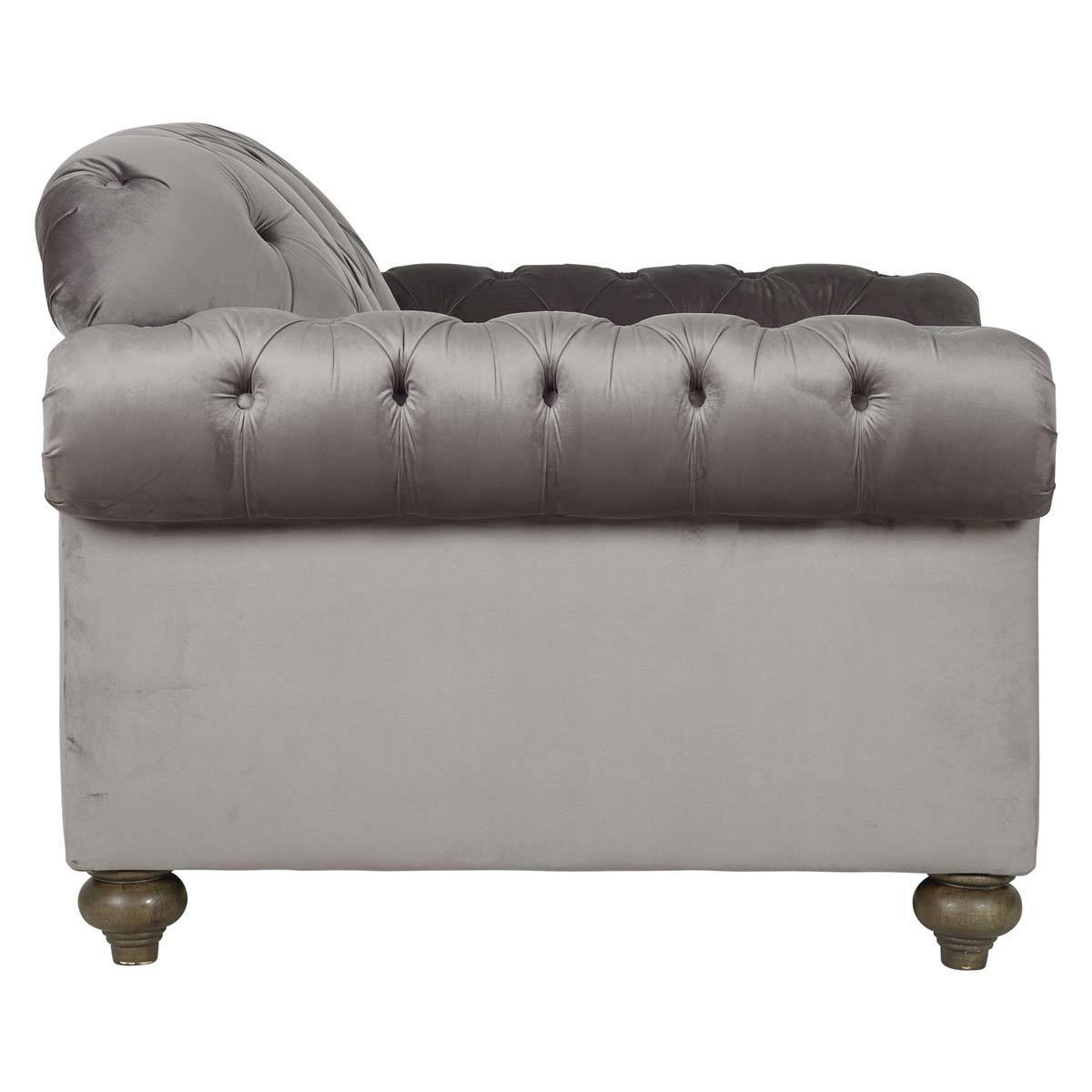 Bordeaux Button Back Grey Velvet Armchair