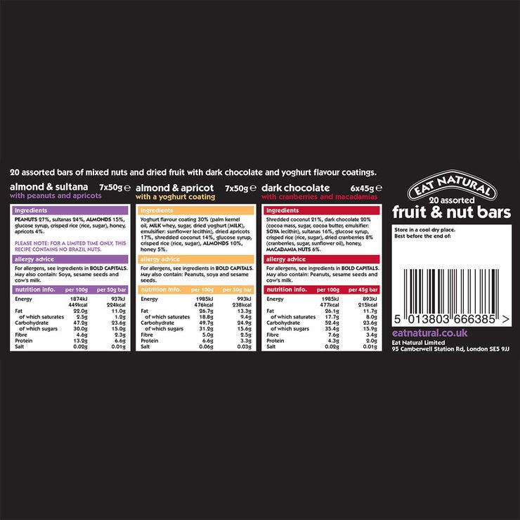 Eat Natural 20 Assorted Snack Bars, 1.1kg Costco UK