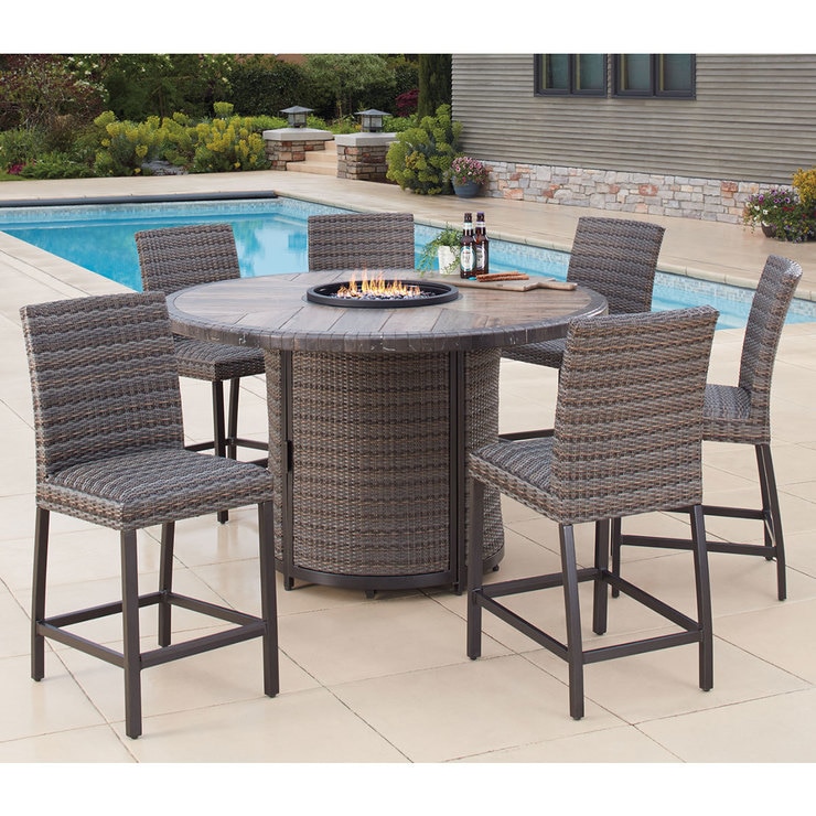 agio eastport 7 piece bar height fire chat set + cover | costco uk