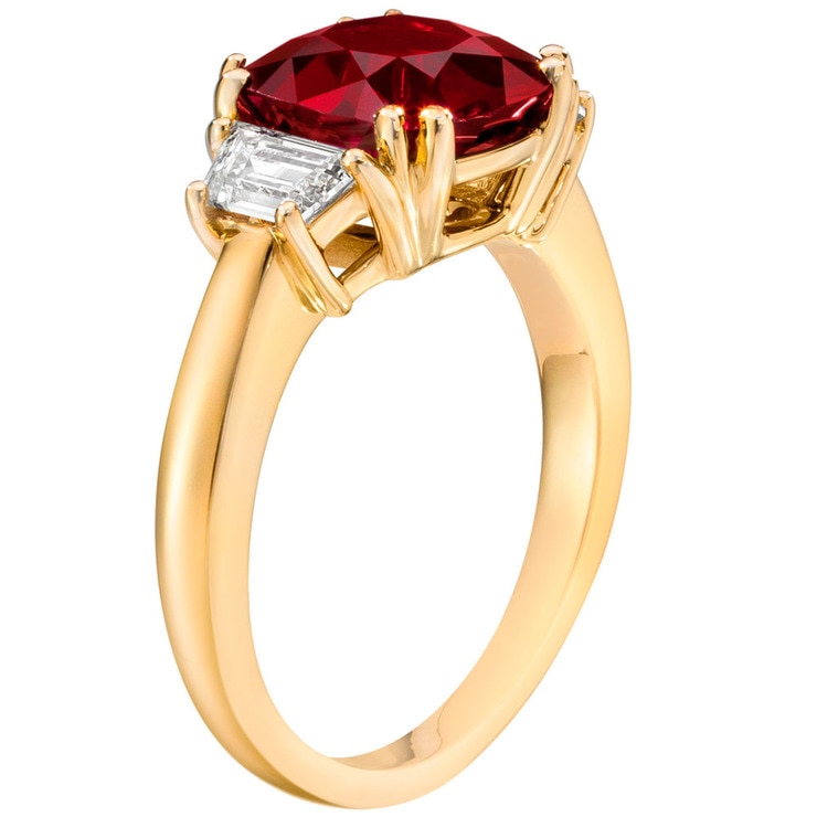 3.94ct Cushion Cut Ruby and 0.71ctw Diamond Ring, 18ct Yellow Gold