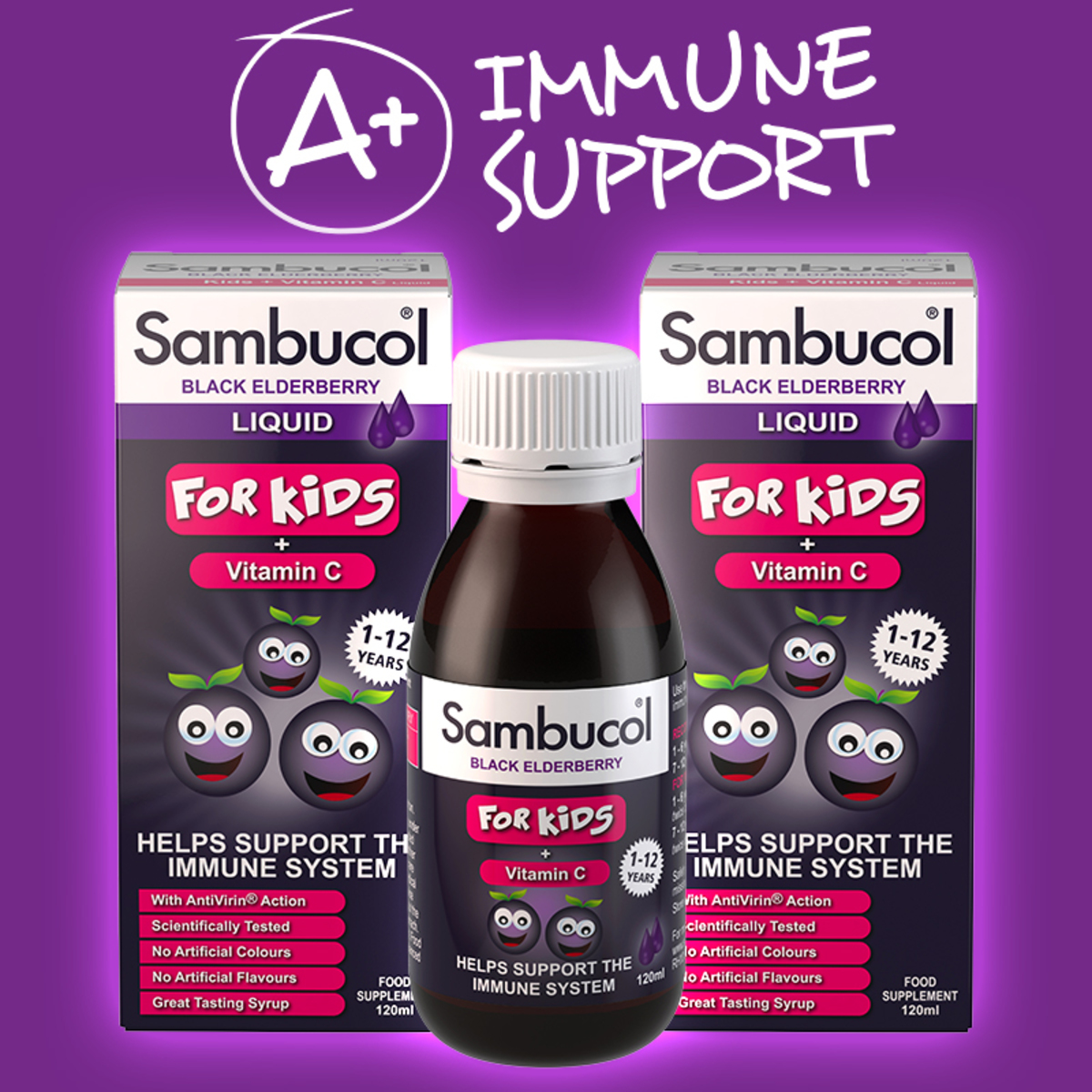 Sambucol Black Elderberry Liquid for Kids, 2 x 120ml (1-12 Years)