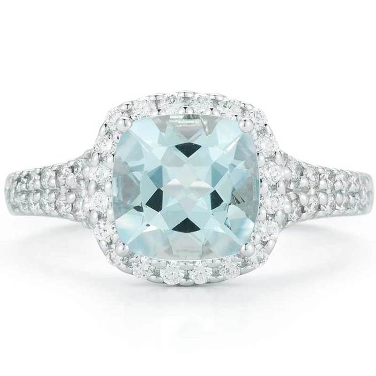 Cushion Cut Aquamarine and 0.43ctw Diamond Ring, 18ct White Gold