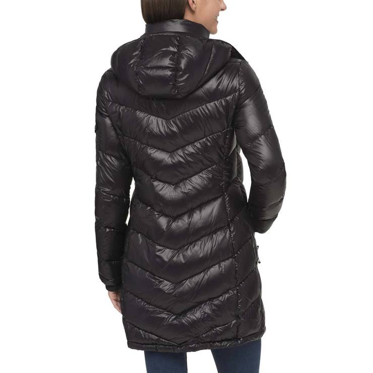 Andrew Marc Women's Long Packable Jacket, Pearlised Black Small