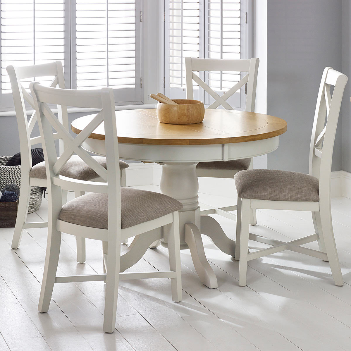 Bordeaux Painted Ivory Round Extending Dining Table 4 Chairs Seats 4 6 Costco Uk