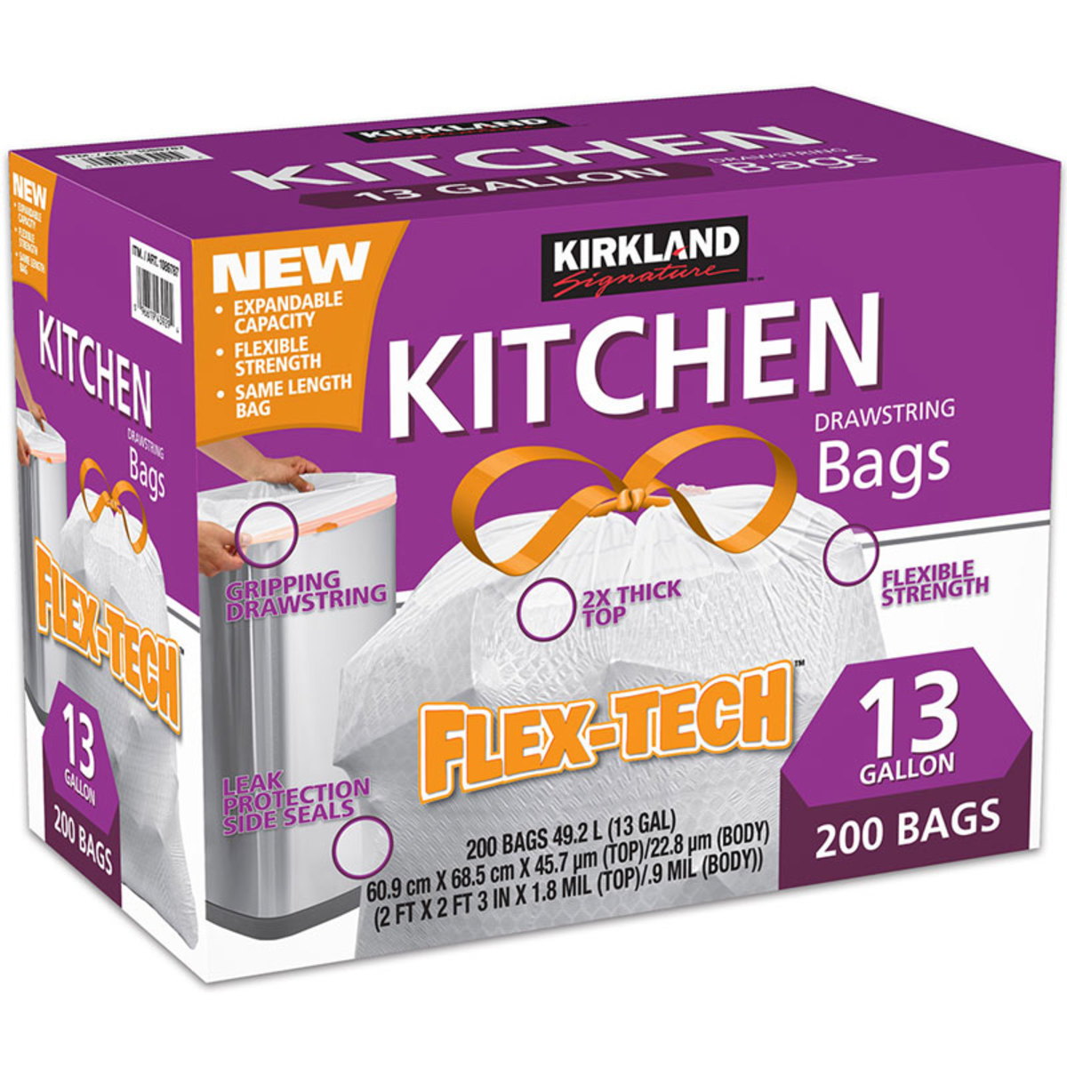 Kirkland Signature Pack of 200 Drawstring Kitchen Bags (49.2L Bags)