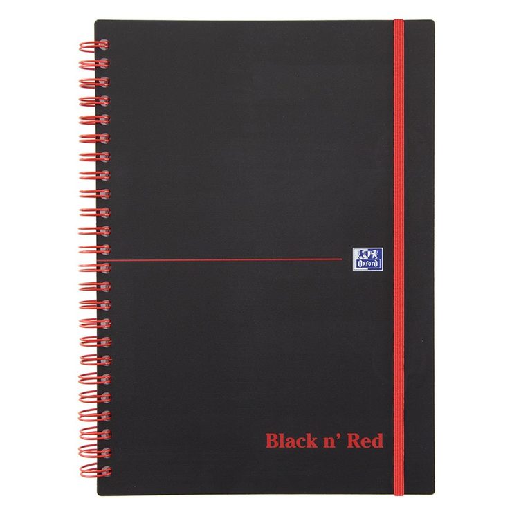 Black n Red A5 Wirebound Elasticated Notebook 90gsm 140 Pages Pack of