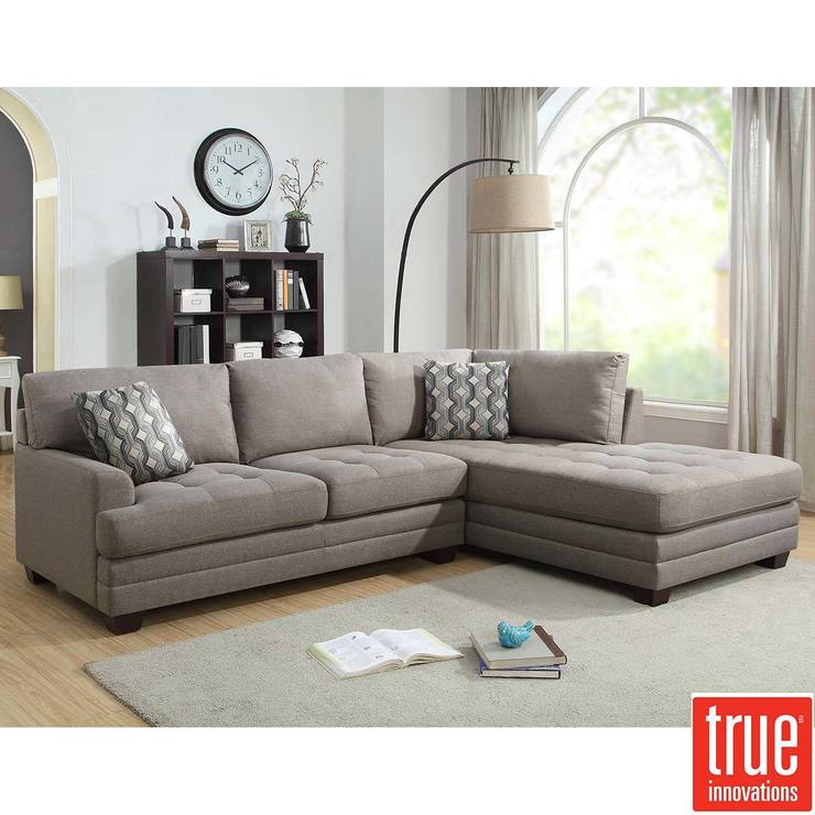 true innovations grey fabric sofa chaise with 2 accent pillows