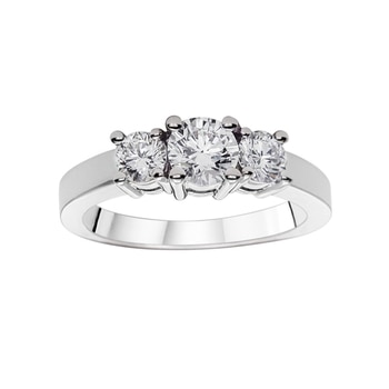 1.00ctw Round Brilliant Cut Diamond 3 Stone Ring, 18ct White Gold