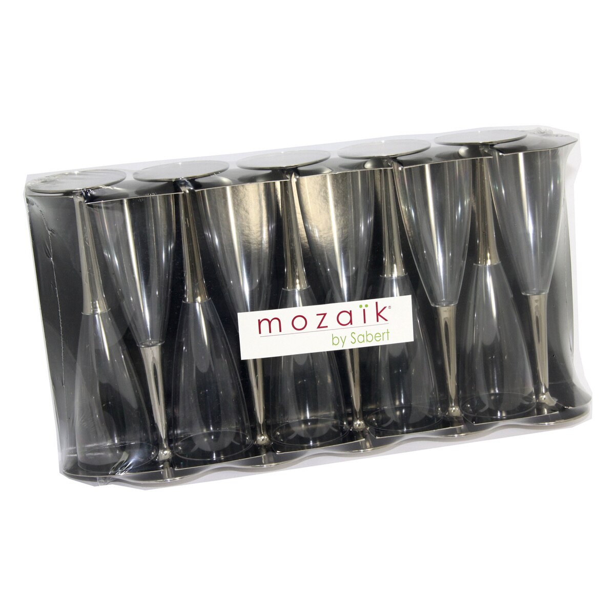 Mozaik 100 Disposable Plastic Champagne Flutes with Silver Stem Costco UK