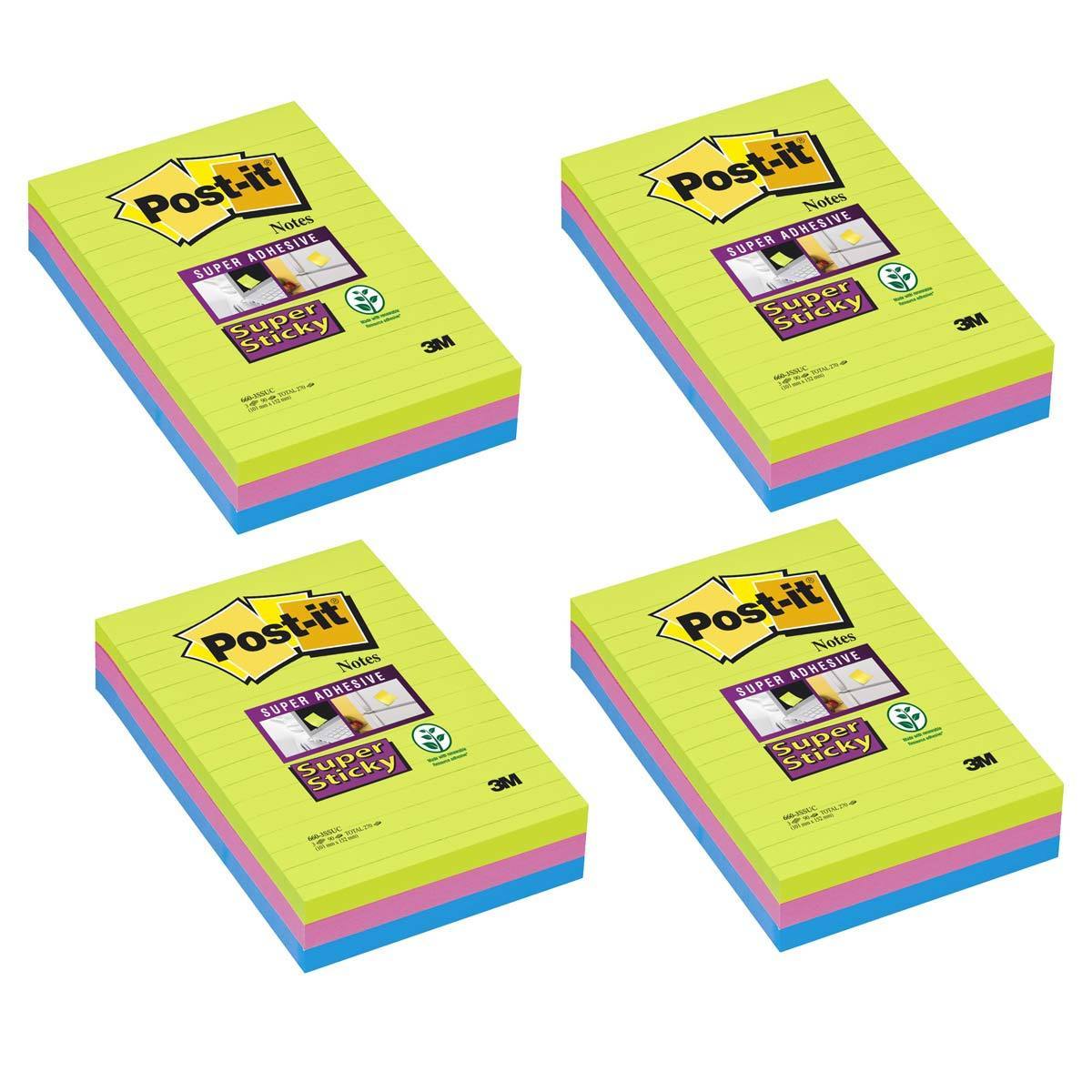 Postit® Ruled Super Sticky Notes, (102 x 152mm) Assorted...