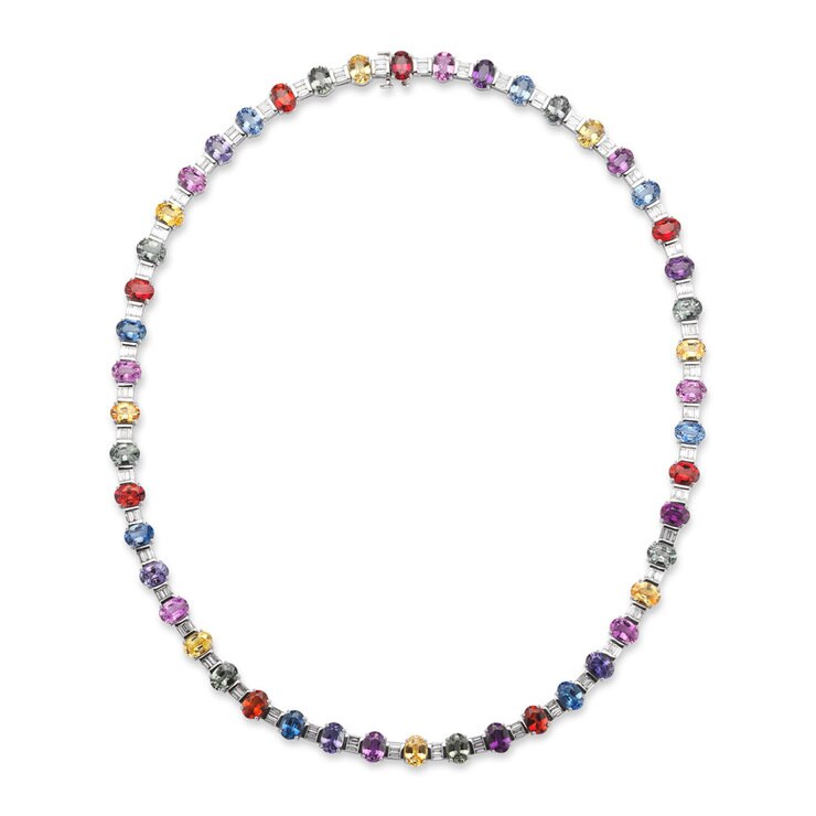 MultiColour Sapphire and 4.25ctw Diamond Necklace, 18ct White Gold