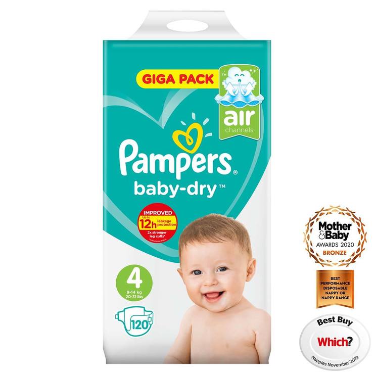 Pampers Baby-Dry Nappies Size 4, 120 