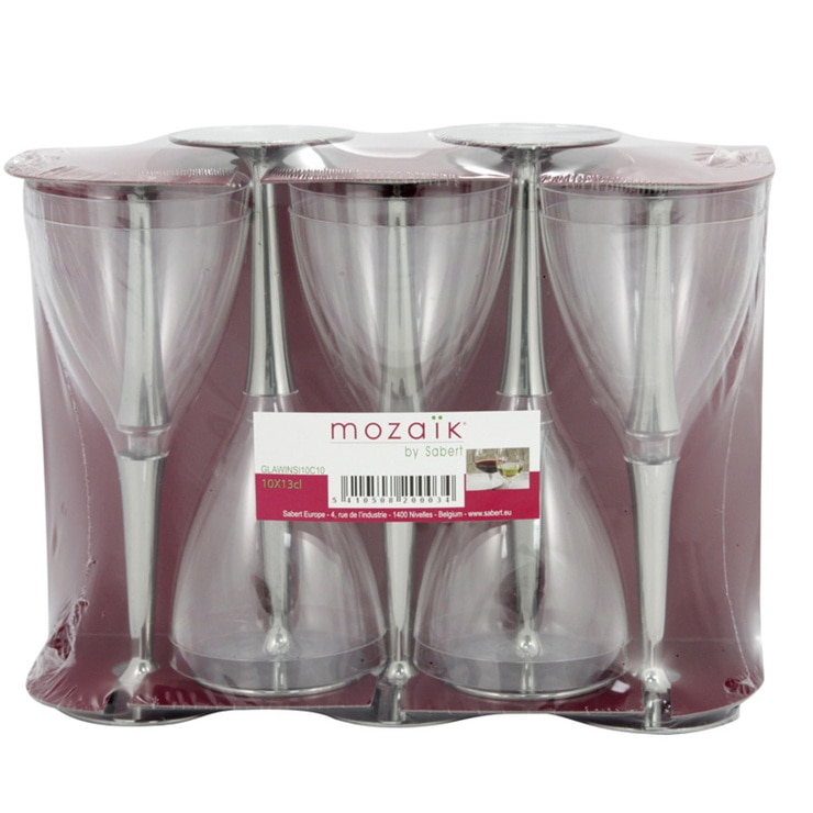 Mozaik 100 Disposable Plastic Wine Glasses with Silver Stem Costco UK