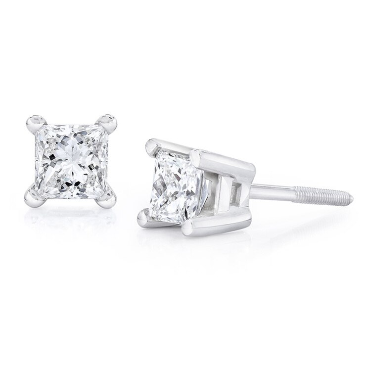 0.50ctw Princess Cut Diamond Stud Earrings, 18ct White Gold Costco UK