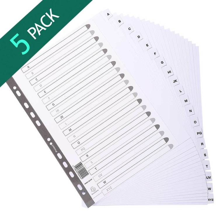 A4 White AZ 20 Tabs Dividers 5 Packs of 20 Dividers