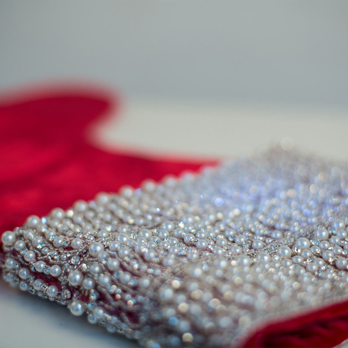 Opulentum Luxury Red Velvet 2 ft (60 cm) Christmas Stocking with Simulated Pearl and Crystal Cuff