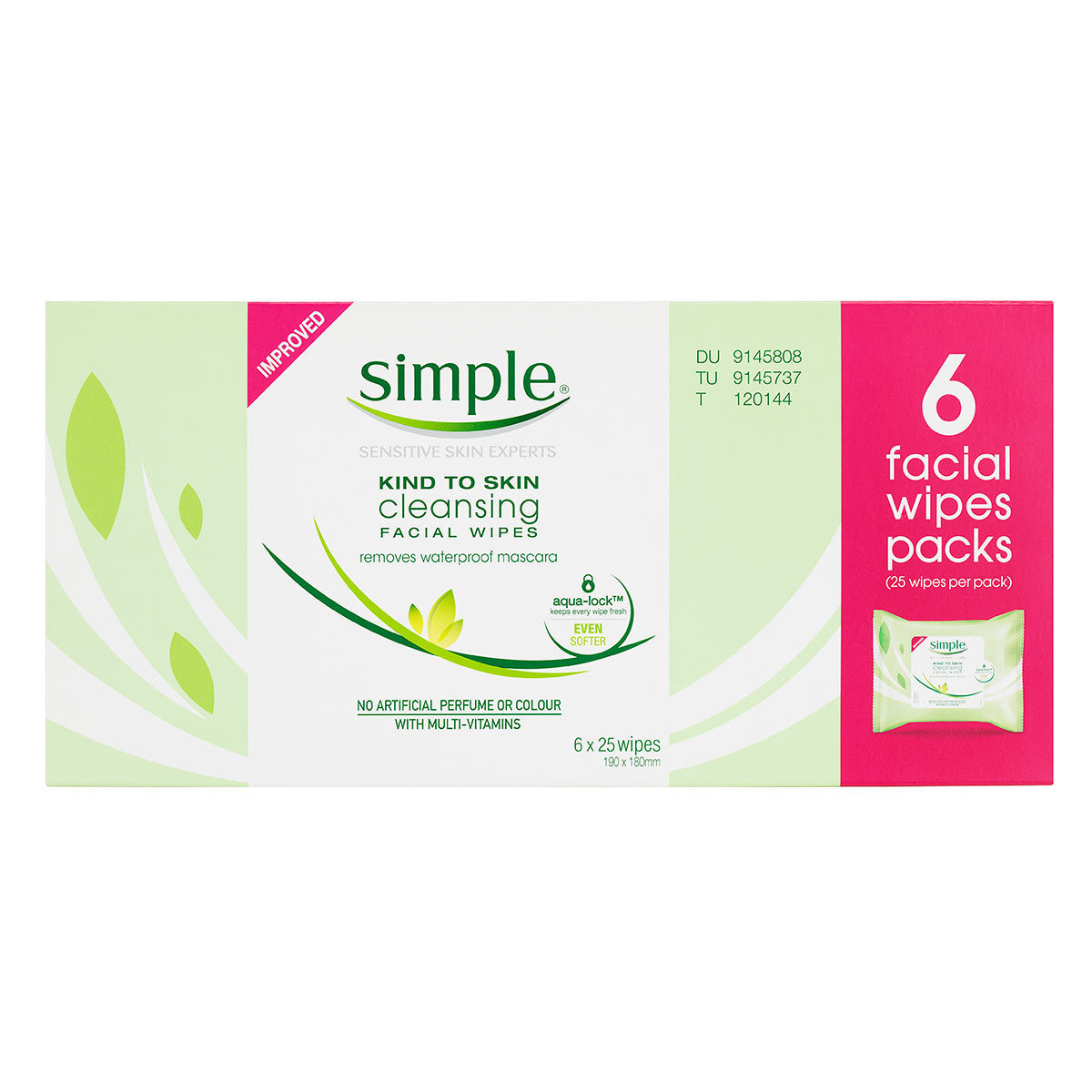 Simple Kind to Skin Cleansing Facial Wipes, 6 x 25 pack