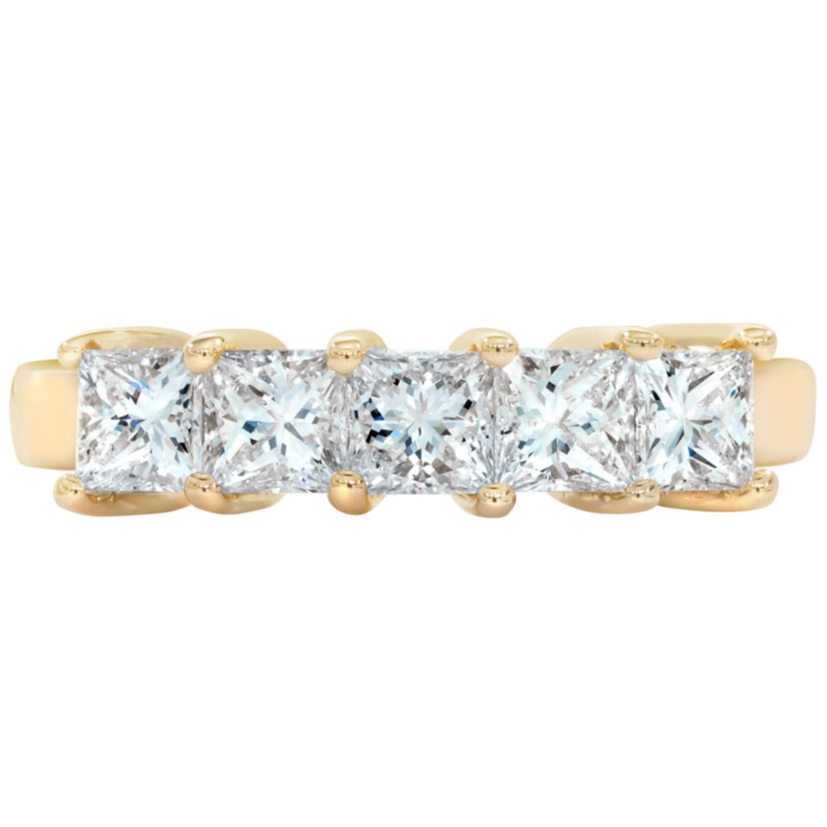 1.25ctw Princess Cut 5 Stone Diamond Ring, 18ct Yellow Gold