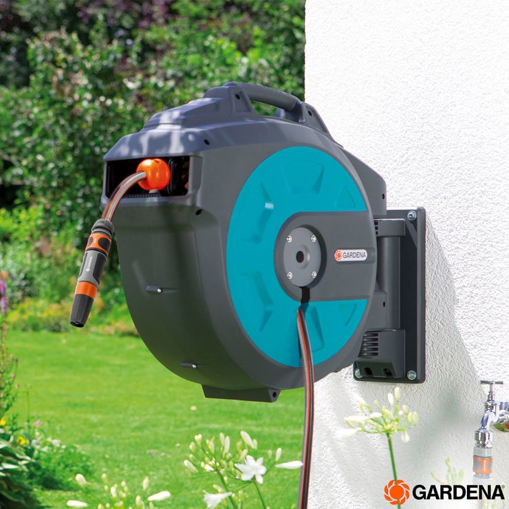 Gardena Wall-Mounted 35m (114.8ft) Hose Box with Automatic Roll-Up ...